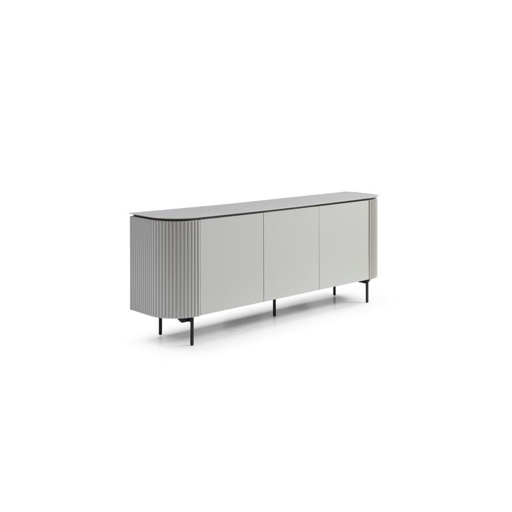 Lantine Sideboard Matte Light Grey Glass Top & Grey Lacquer Wood by Tommy Franks