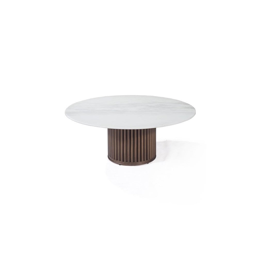 Odessa Coffee Table Jazz White Marble Top & Dark Wood Base by Tommy Franks