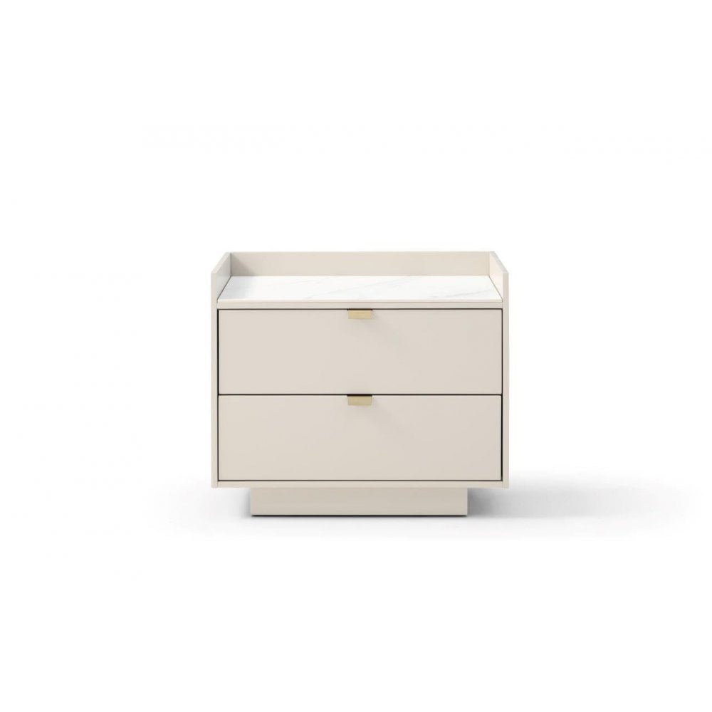 Saviour White Marble & Beige Bedside Table by Tommy Franks