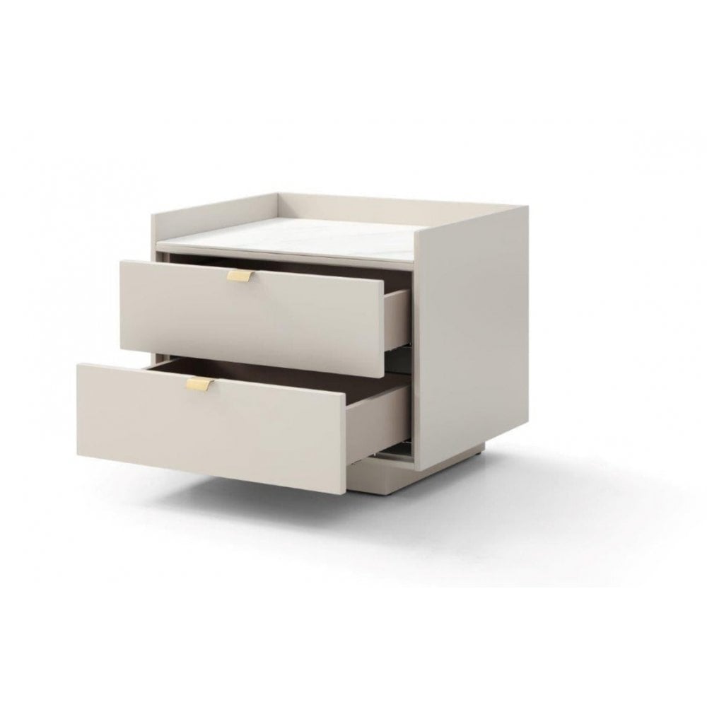 Saviour White Marble & Beige Bedside Table by Tommy Franks