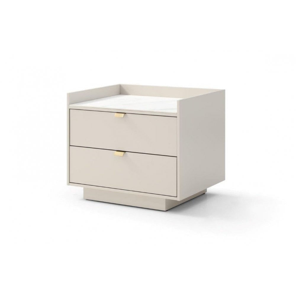 Saviour White Marble & Beige Bedside Table by Tommy Franks