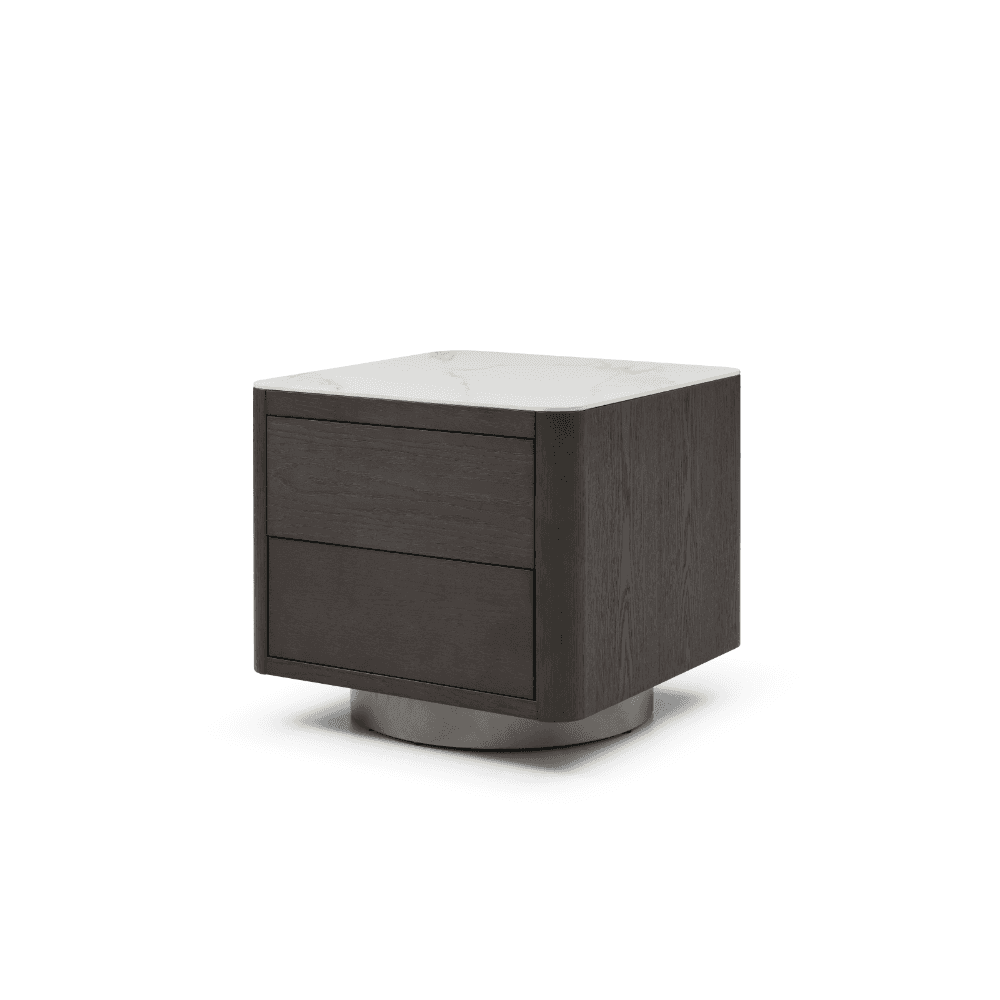 Coin Smoke Oak & Marble Bedside Table by Tommy Franks