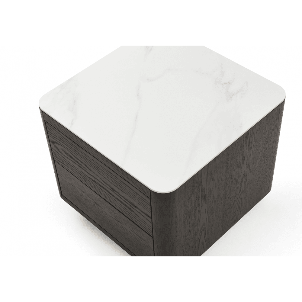 Coin Smoke Oak & Marble Bedside Table by Tommy Franks