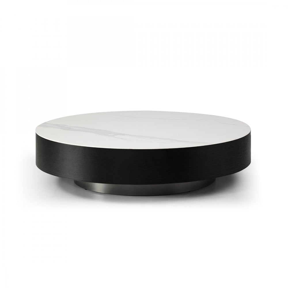 Coin Coffee Table White Marble Top & Dark Wood & Metal Base - Outlet by Tommy Franks