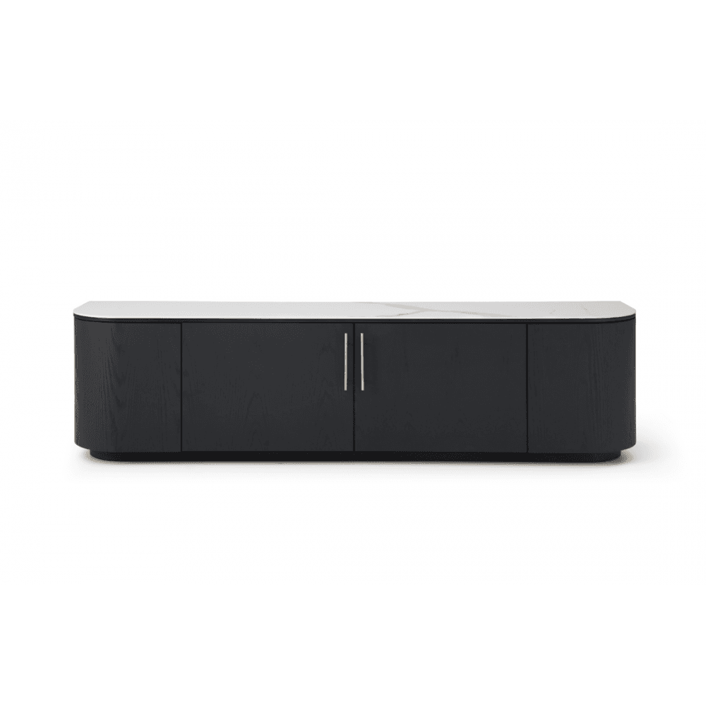 Oakura Black Oak TV Media Unit with White Ceramic Top by Tommy Franks