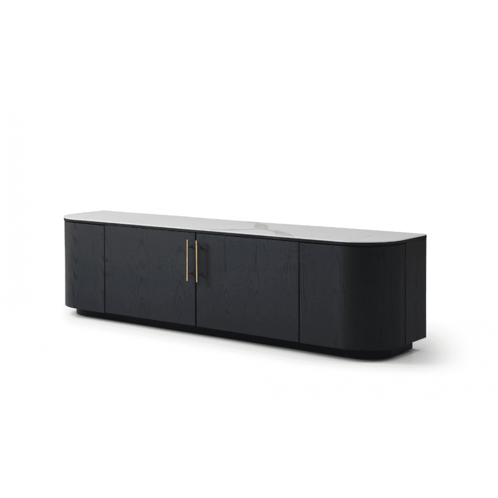 Oakura Black Oak TV Media Unit with White Ceramic Top by Tommy Franks