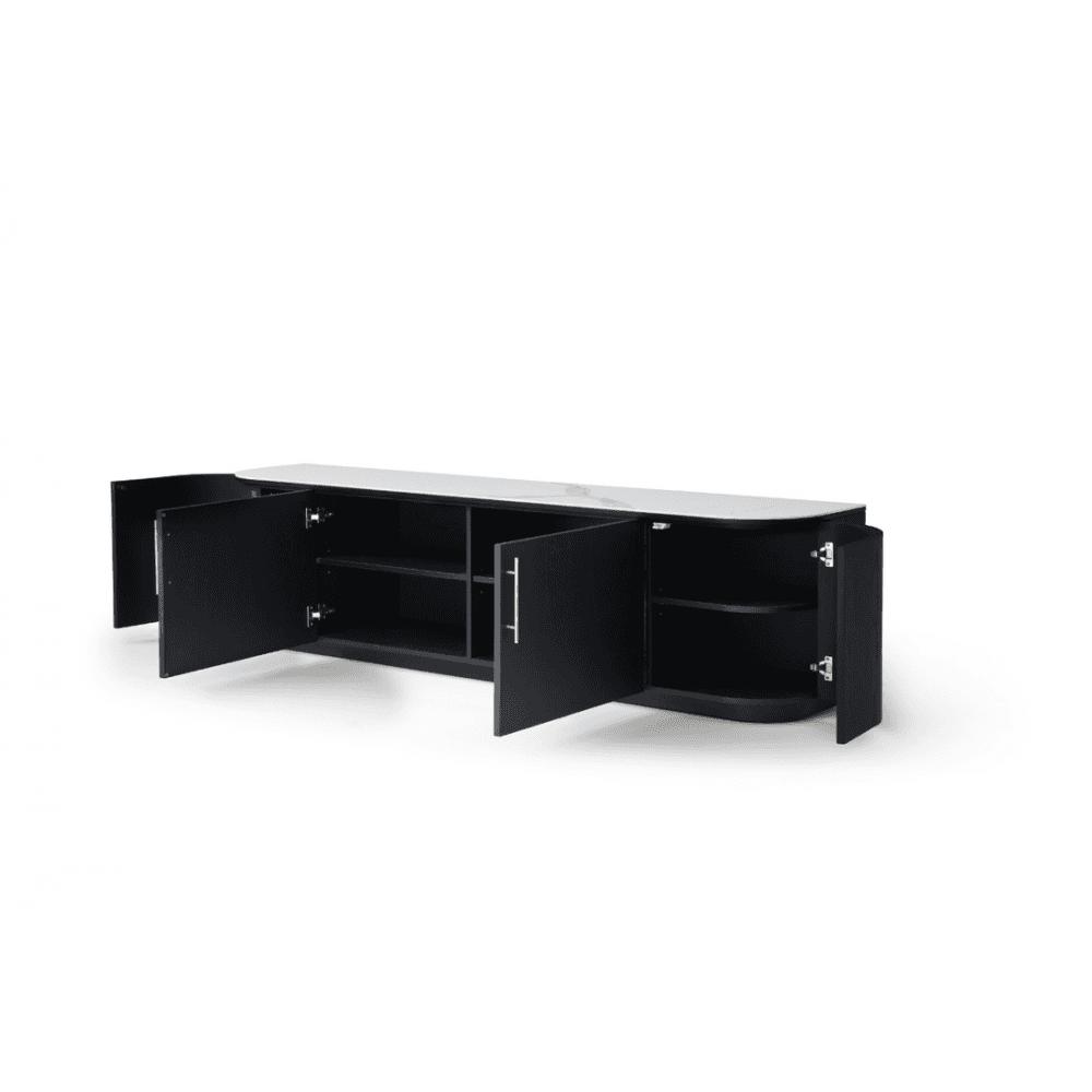 Oakura Black Oak TV Media Unit with White Ceramic Top by Tommy Franks