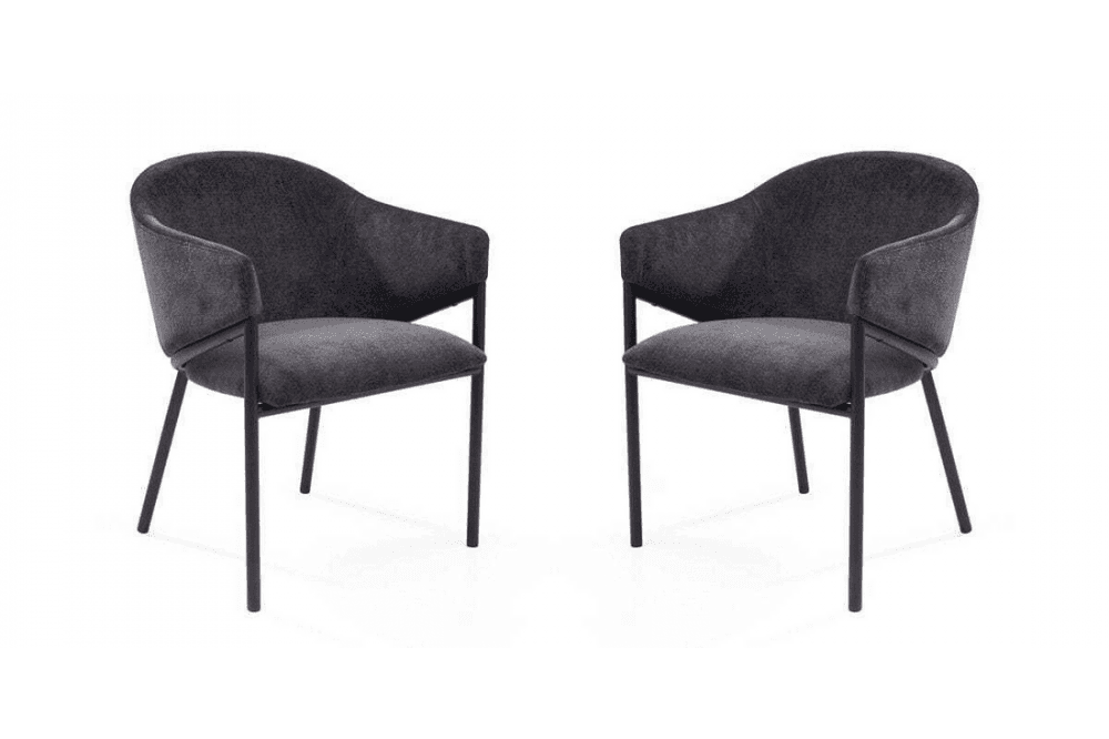 Aidan Armchairs Giselle Ebony Fabric & Black Steel Legs Set of 2 by Tommy Franks