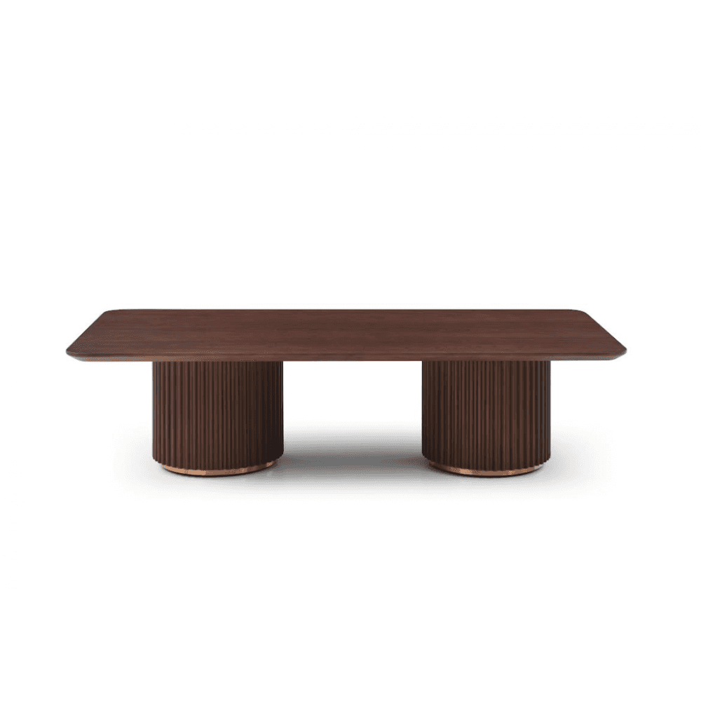 Lantine Walnut & Rose Gold Double Pedestal Coffee Table by Tommy Franks