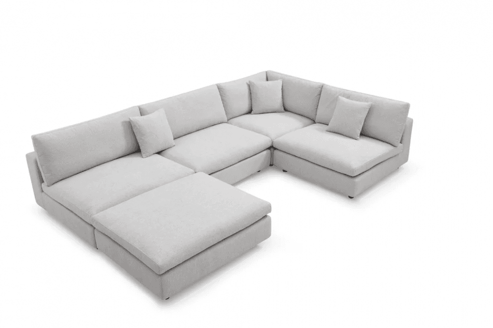 Blanco 5 Piece Avery Velour Cream Modular Sofa by Tommy Franks