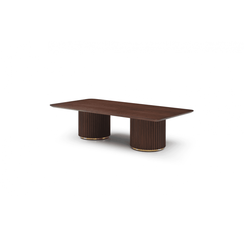 Lantine Walnut & Brass Double Pedestal Coffee Table by Tommy Franks