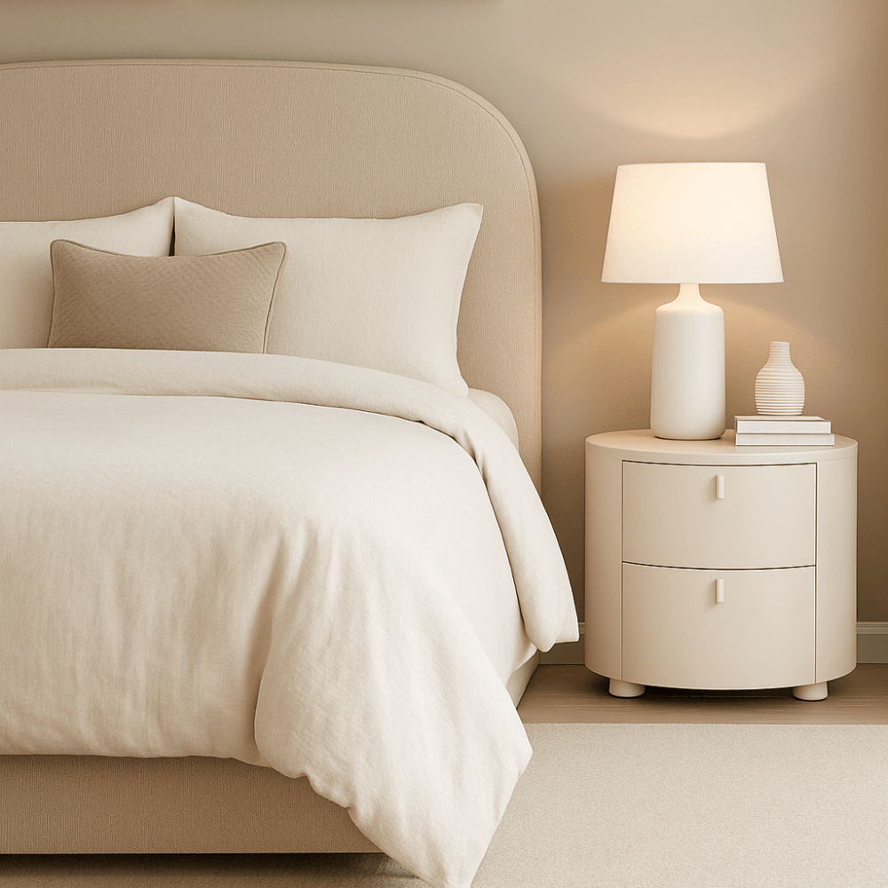 Sims Matte Beige Bedside Table by Tommy Franks