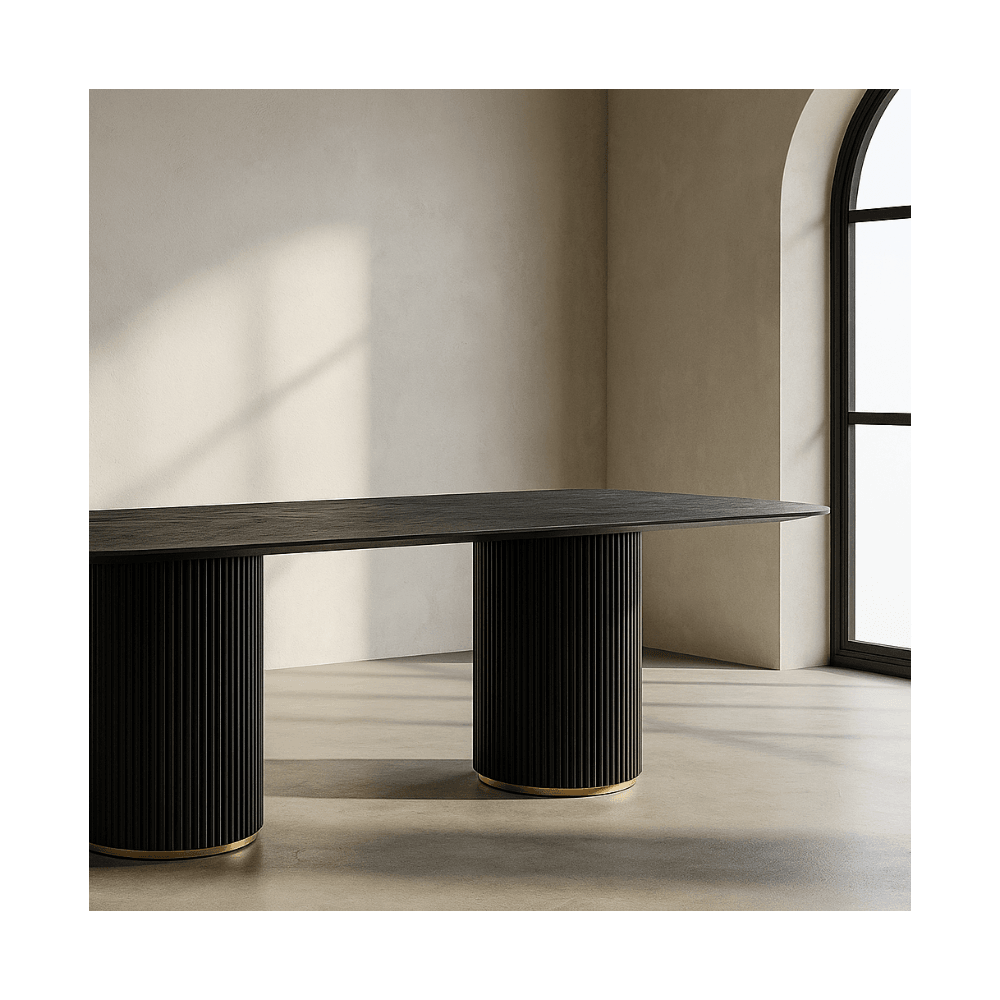 Lantine Black Oak & Brass Dining Table by Tommy Franks