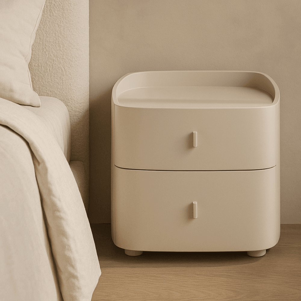 Vertu Matte Beige Bedside Table by Tommy Franks