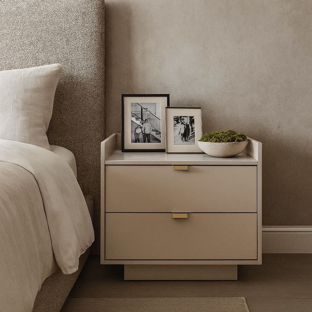 Saviour White Marble & Beige Bedside Table by Tommy Franks