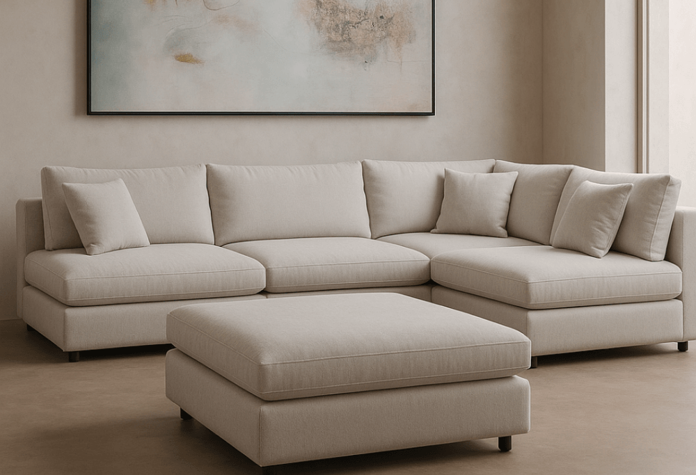 Blanco 5 Piece Avery Velour Cream Modular Sofa by Tommy Franks