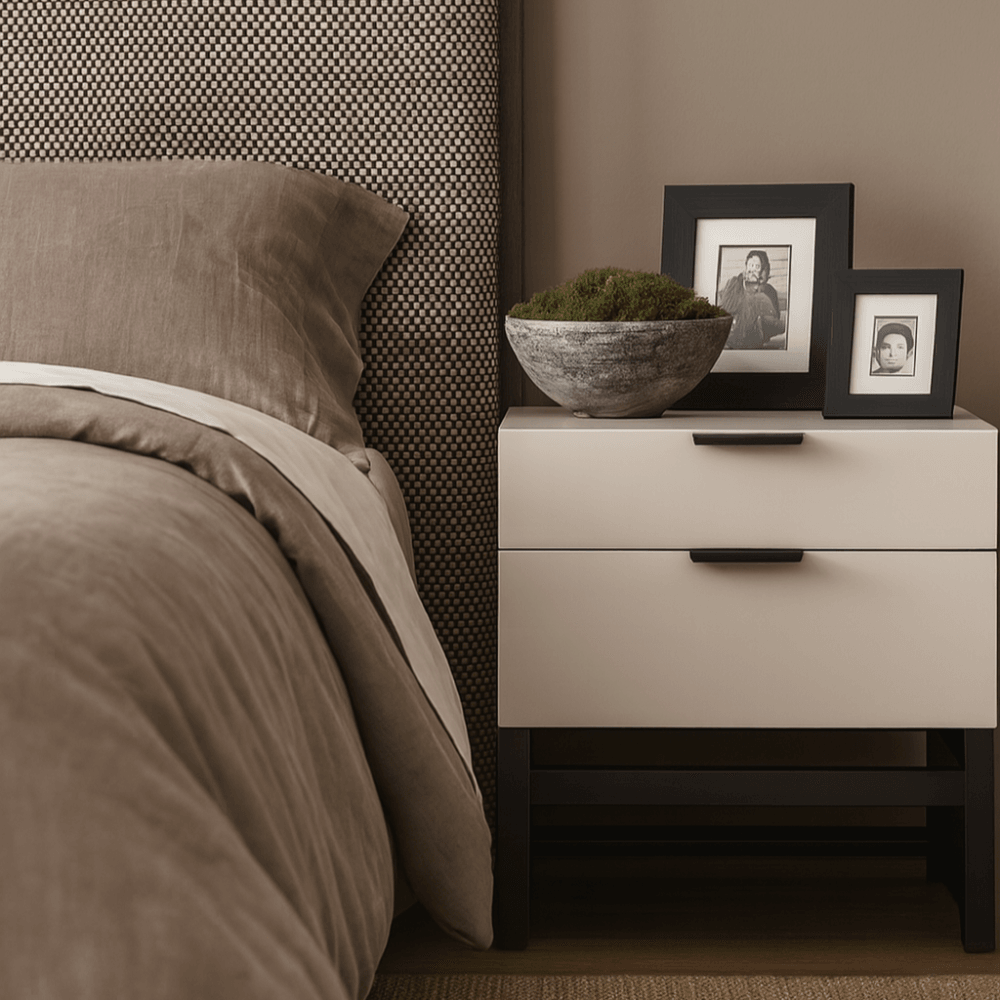 Webb Matte Beige Bedside Table by Tommy Franks