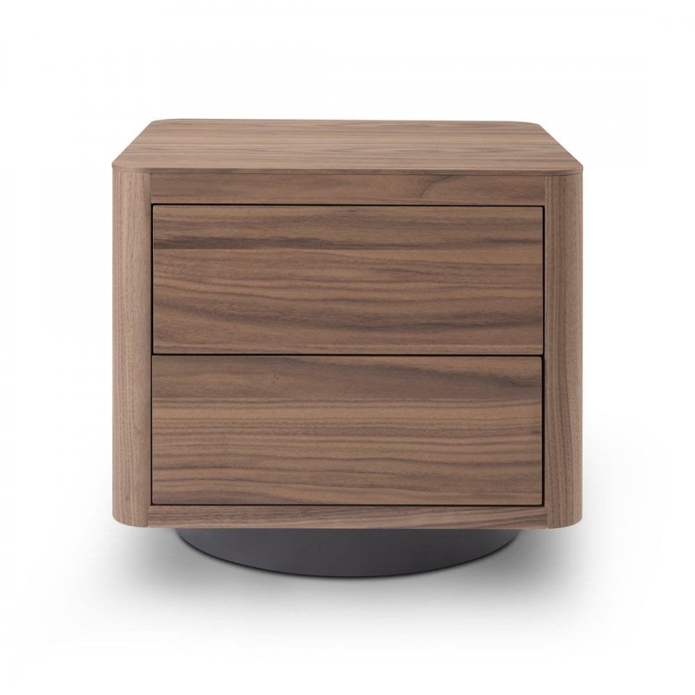 Coin Bedside Table Light Walnut Wood with Metal Base 2 Drawers by Tommy Franks