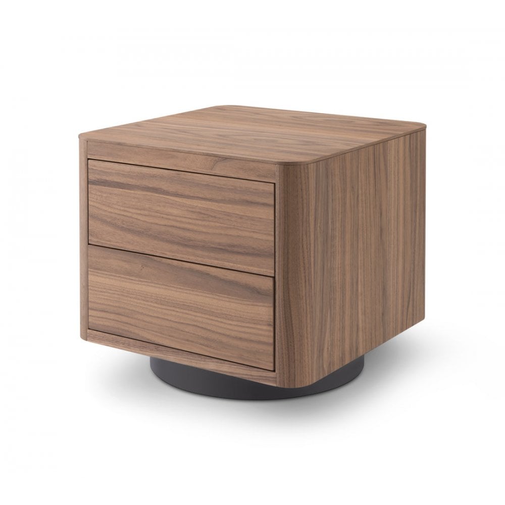 Coin Bedside Table Light Walnut Wood with Metal Base 2 Drawers by Tommy Franks