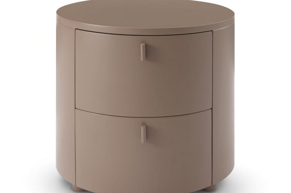Sims Round Bedside Table Cocoa Wood 2 Drawer by Tommy Franks