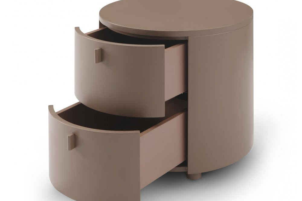 Sims Round Bedside Table Cocoa Wood 2 Drawer by Tommy Franks