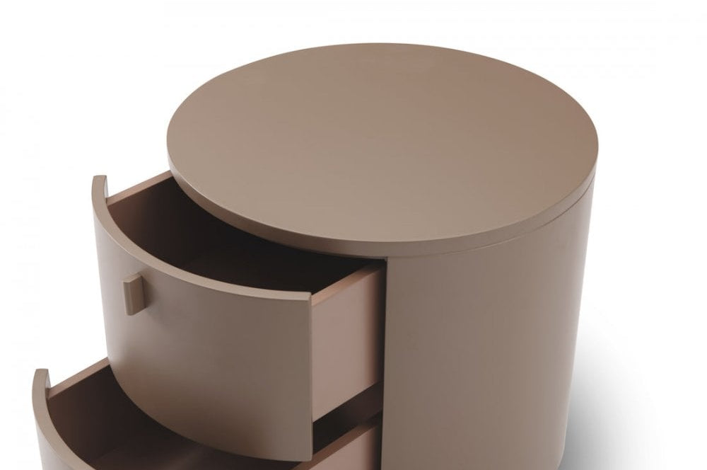 Sims Round Bedside Table Cocoa Wood 2 Drawer by Tommy Franks