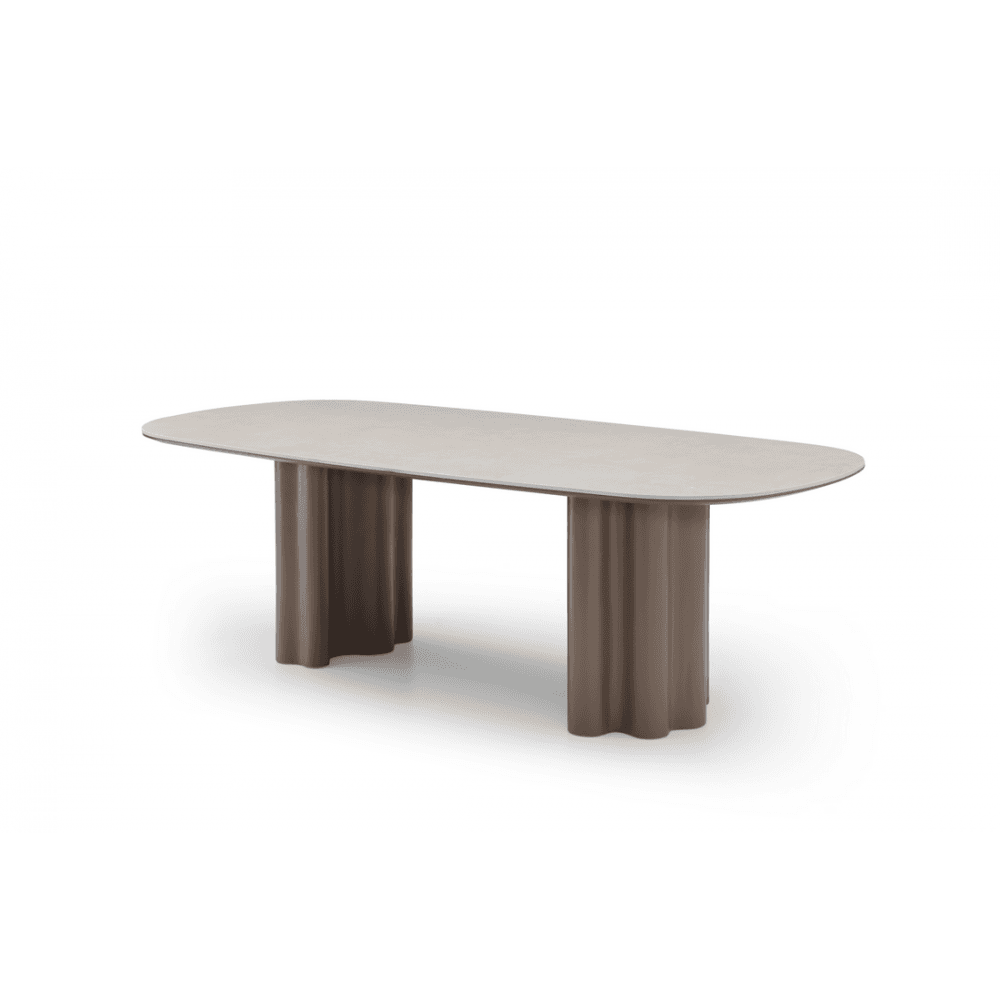 Moon Dining Table Cocoa Wood & Cream Ceramic Top by Tommy Franks