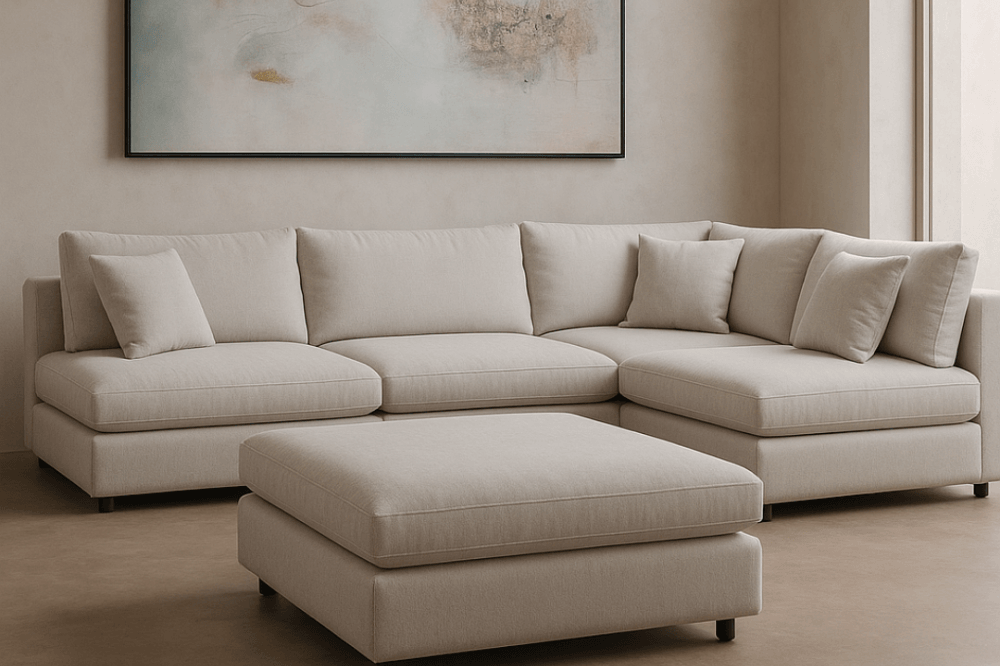 Blanco 5 Piece Avery Velour Cream Modular Sofa by Tommy Franks