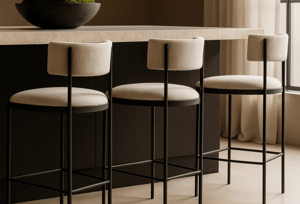 Envie Giselle Grey Beige Counter Bar Stool by Tommy Franks
