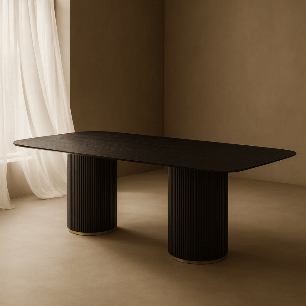 Lantine Black Oak & Brass Dining Table by Tommy Franks