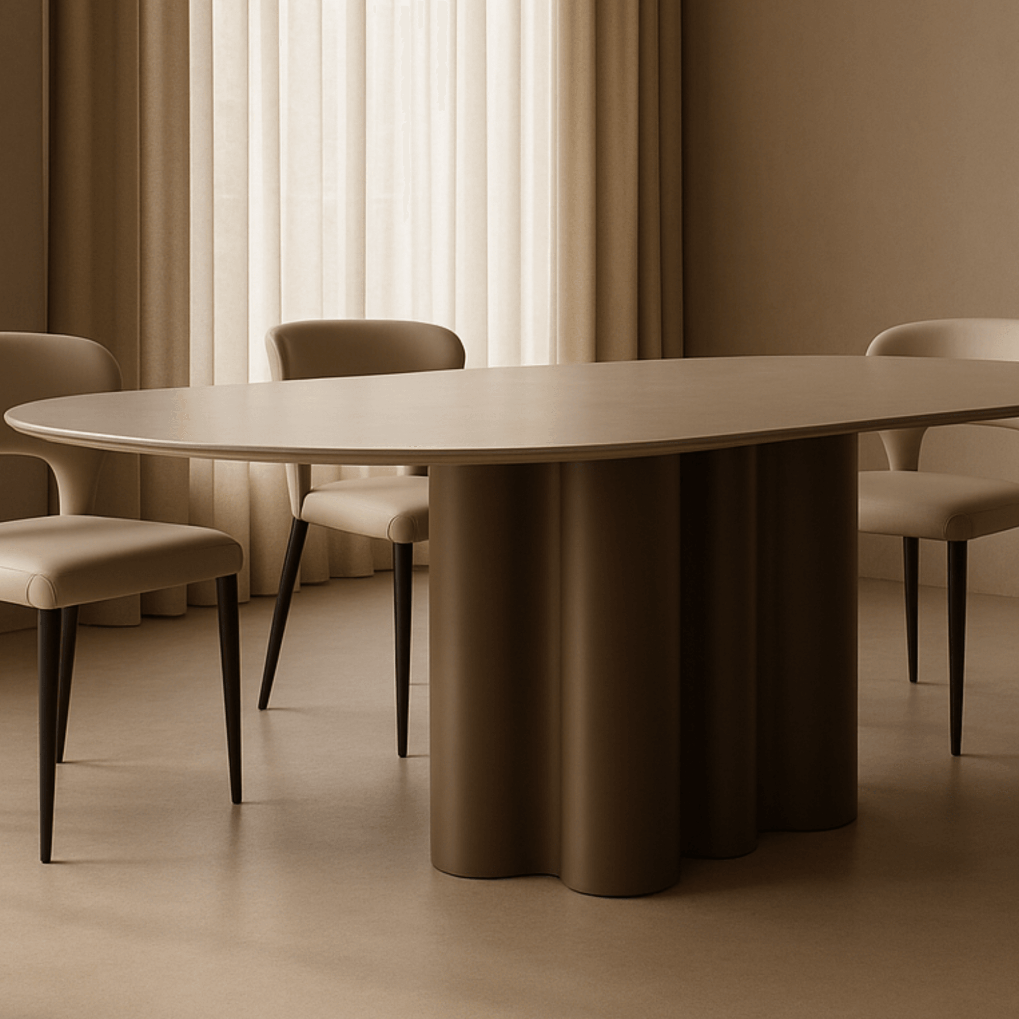 Moon Dining Table Cocoa Wood & Cream Ceramic Top 200cm by Tommy Franks