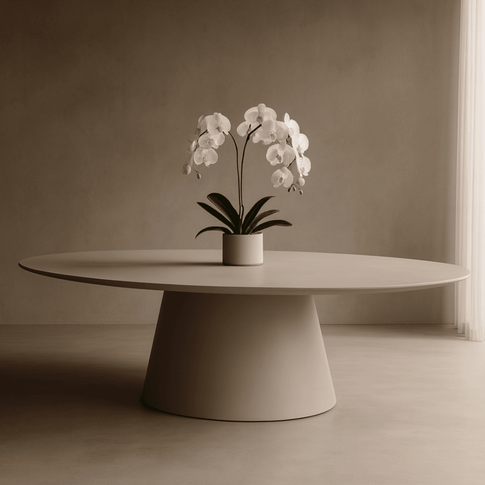 Tavamo Matte Beige Oval Dining Table by Tommy Franks