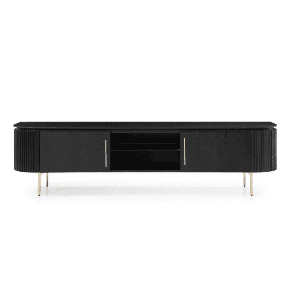Lantine TV Media Unit Black Oak & Brass with Brass Handles & Legs by Tommy Franks