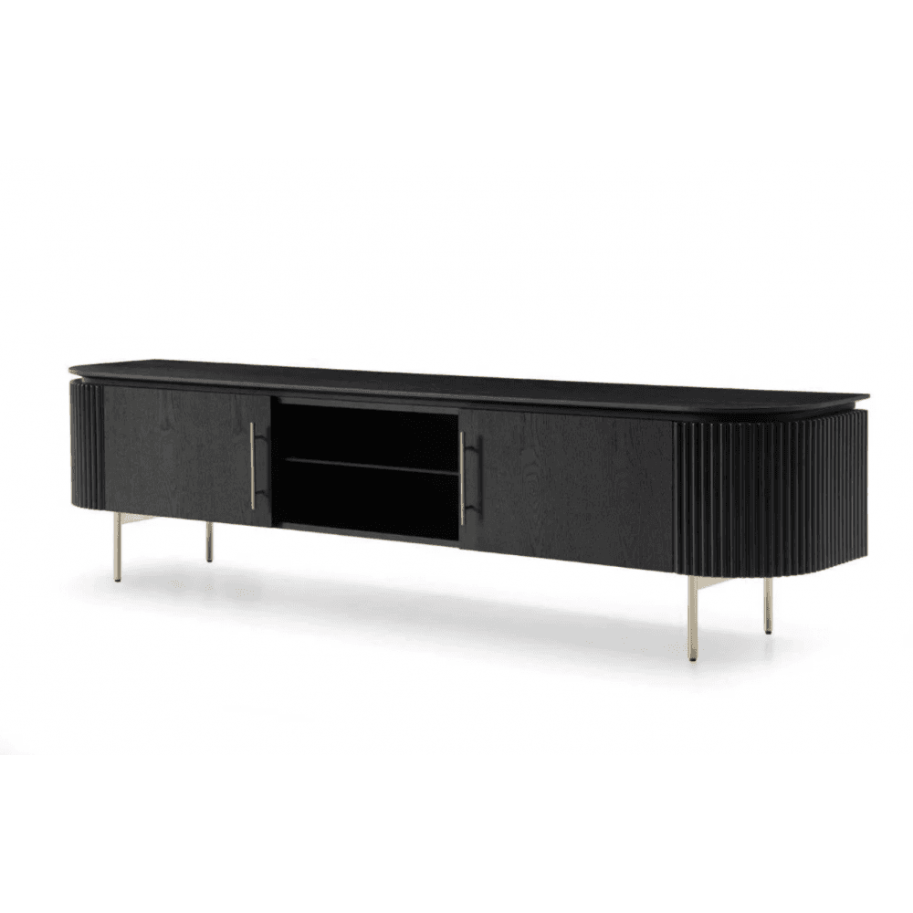 Lantine TV Media Unit Black Oak & Brass with Brass Handles & Legs by Tommy Franks