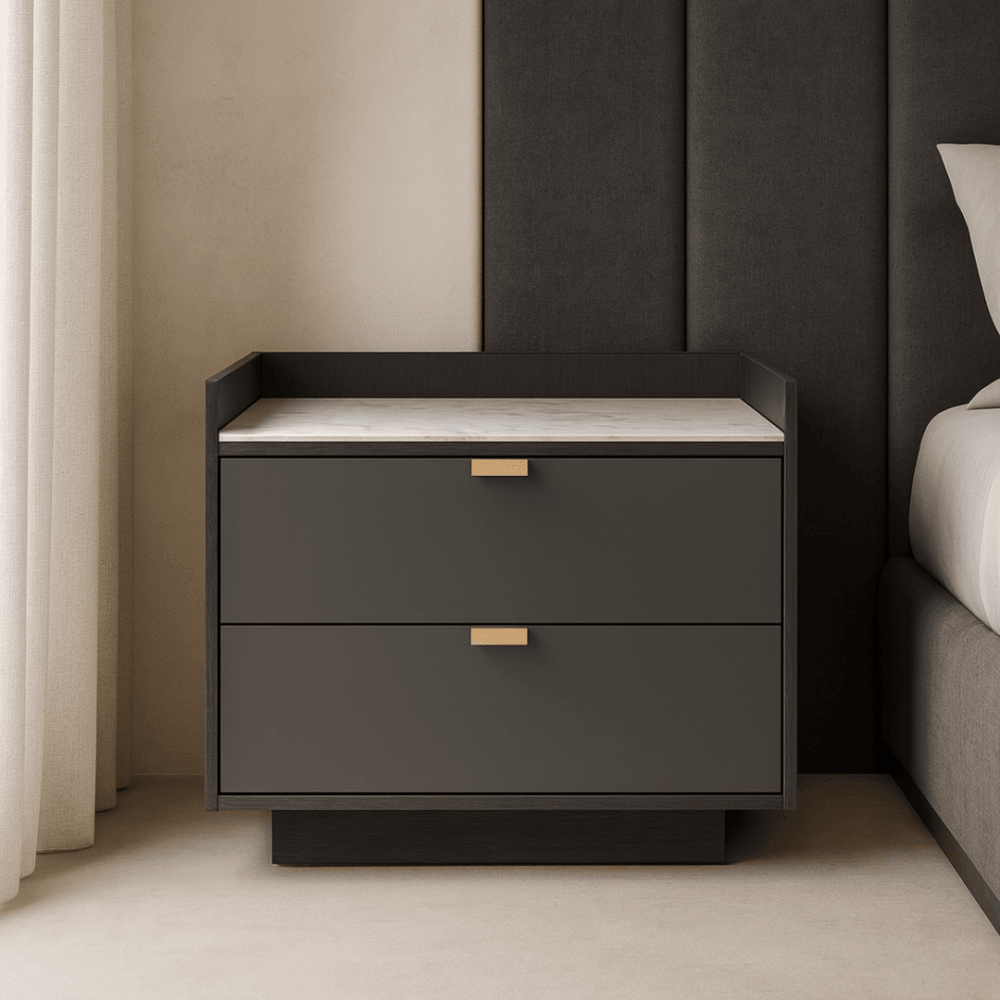 Saviour White Marble & Grey Wash Oak Bedside Table by Tommy Franks