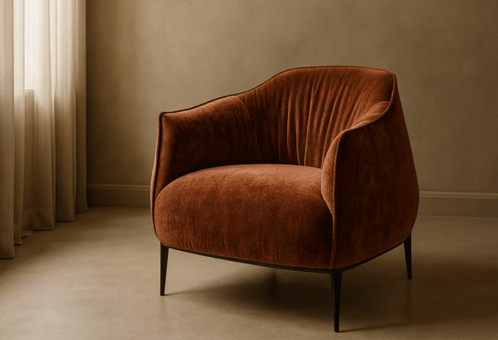 Tyrone Rust Velvet Lounge Chair by Tommy Franks