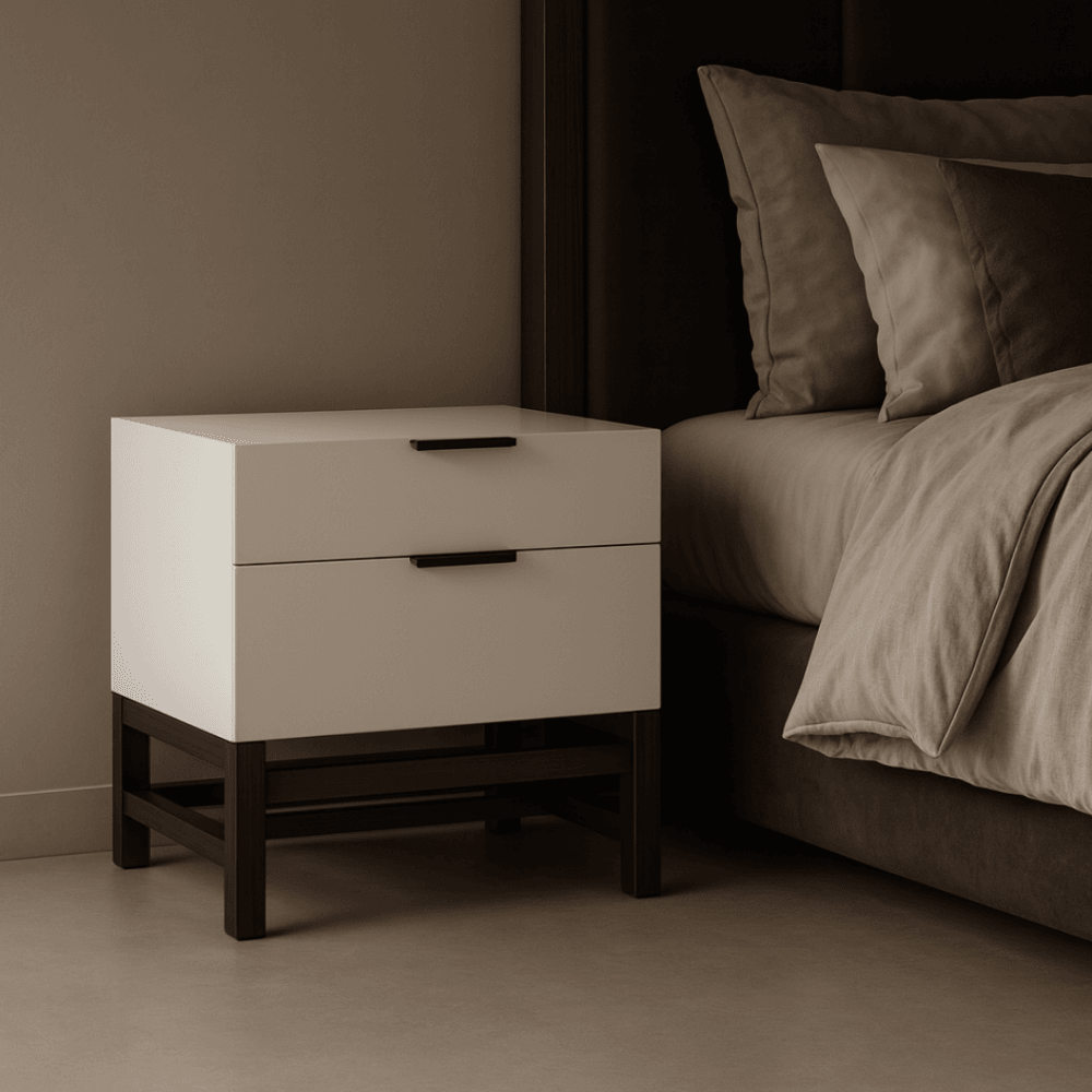 Webb Matte Beige Bedside Table by Tommy Franks