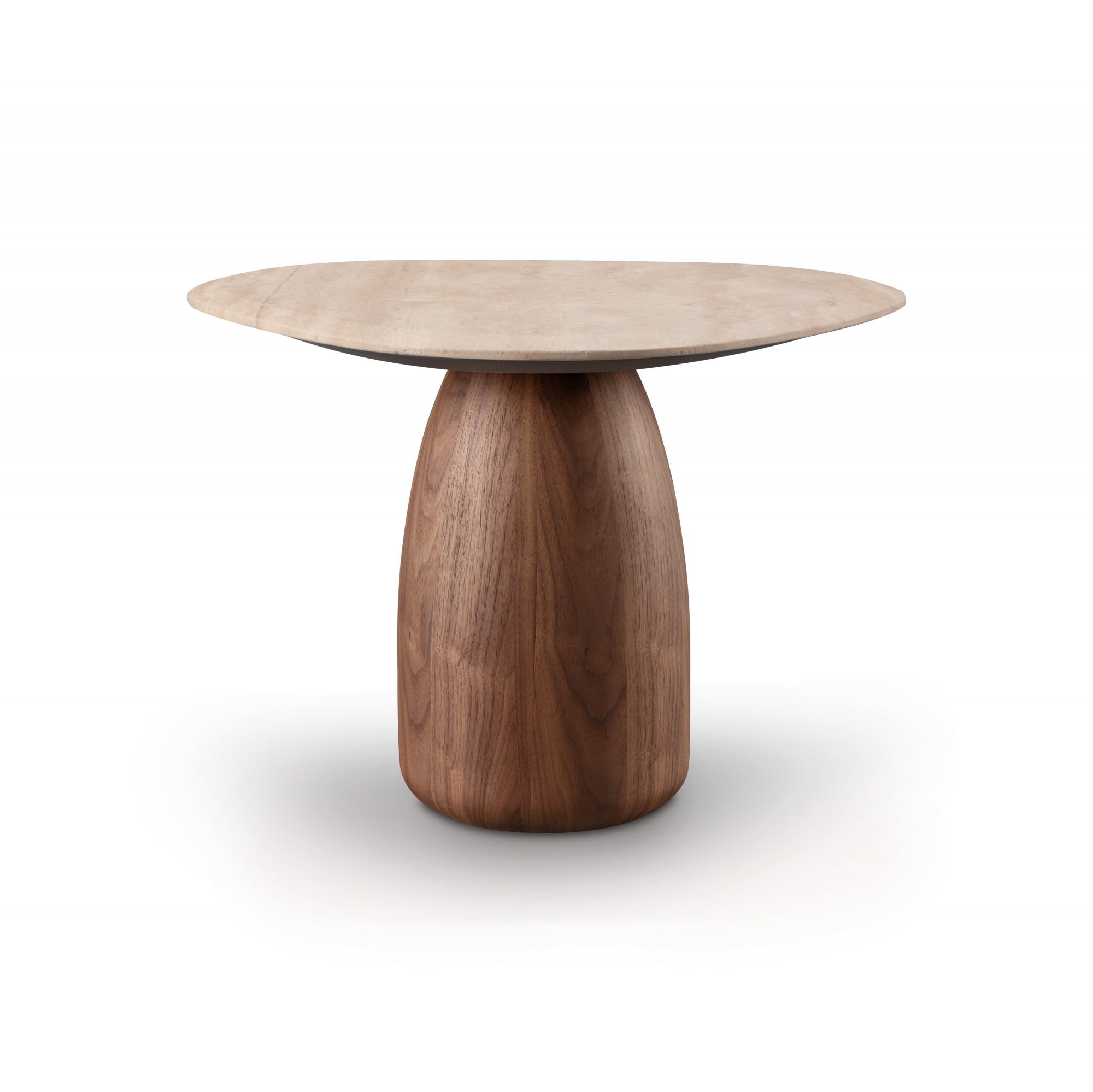 Basilca Walnut Wood & Travertine Side Table by Tommy Franks