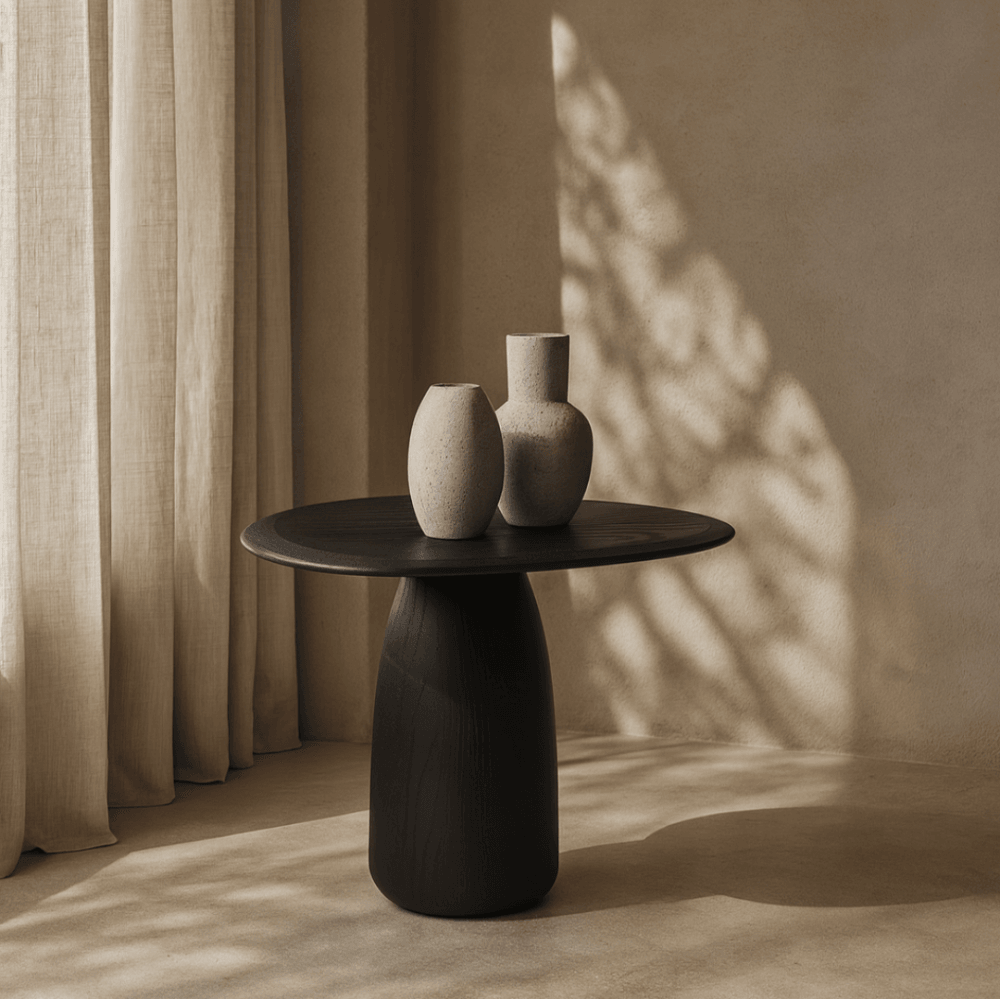 Basilca Matte Black Wood Side Table by Tommy Franks