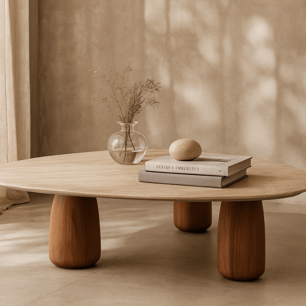 Basilca Walnut Wood & Travertine Coffee Table by Tommy Franks