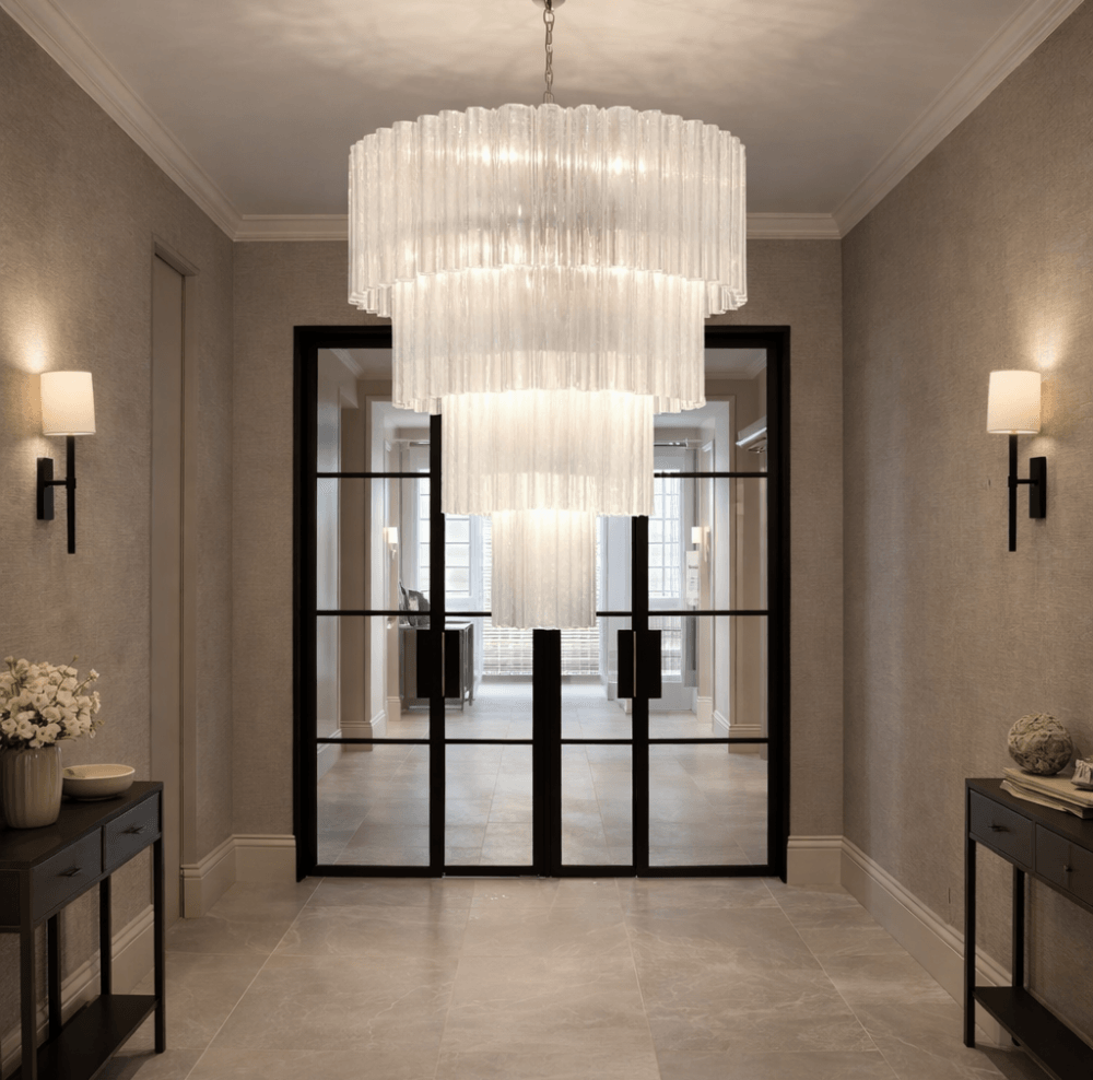Savoy Polished Chrome 4 Tier Chandelier with Frosted Glass by Luxe Collection