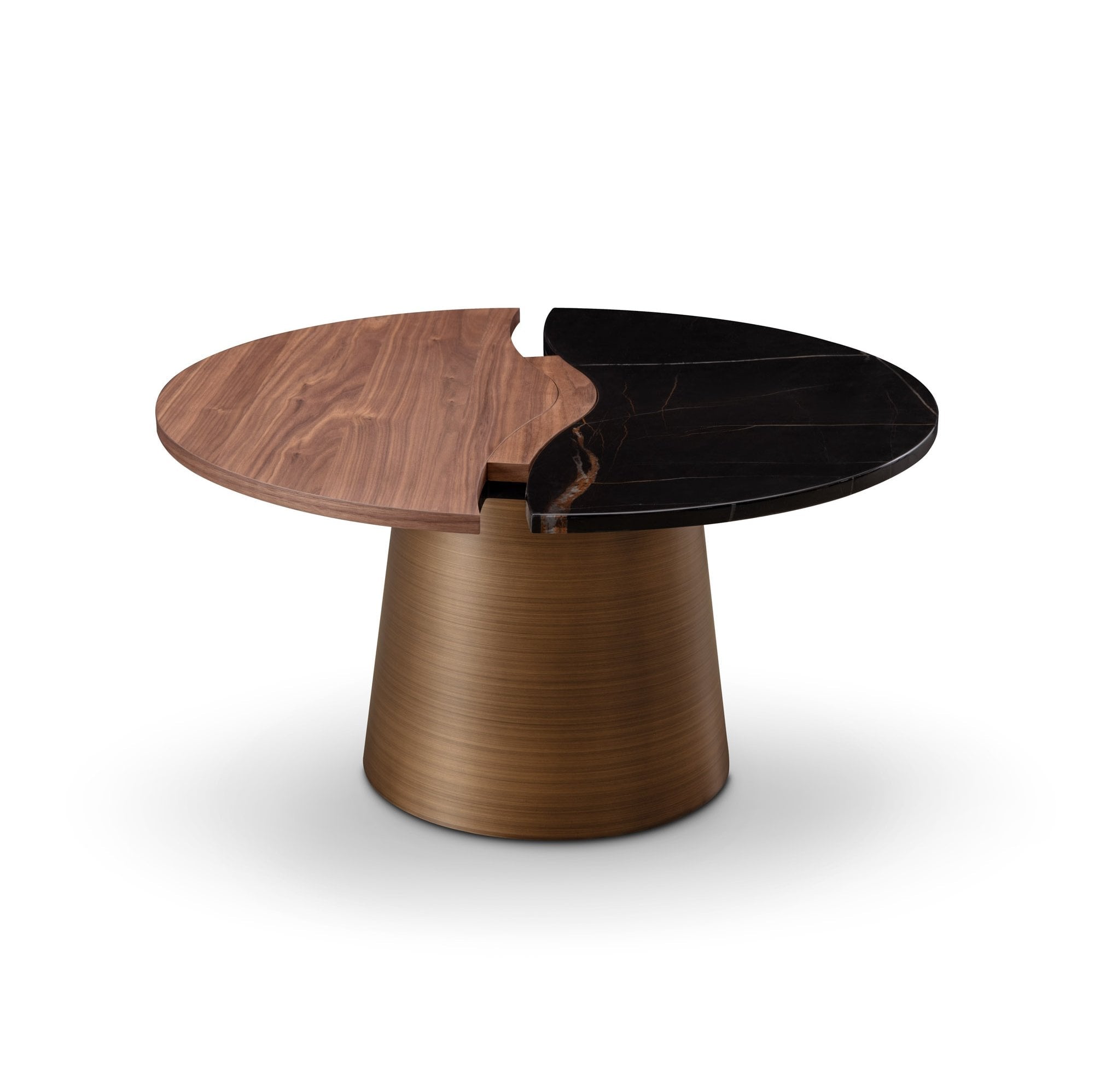 Aurelia Coffee Table in Walnut Wood with Gold Base & Marble Top by Tommy Franks