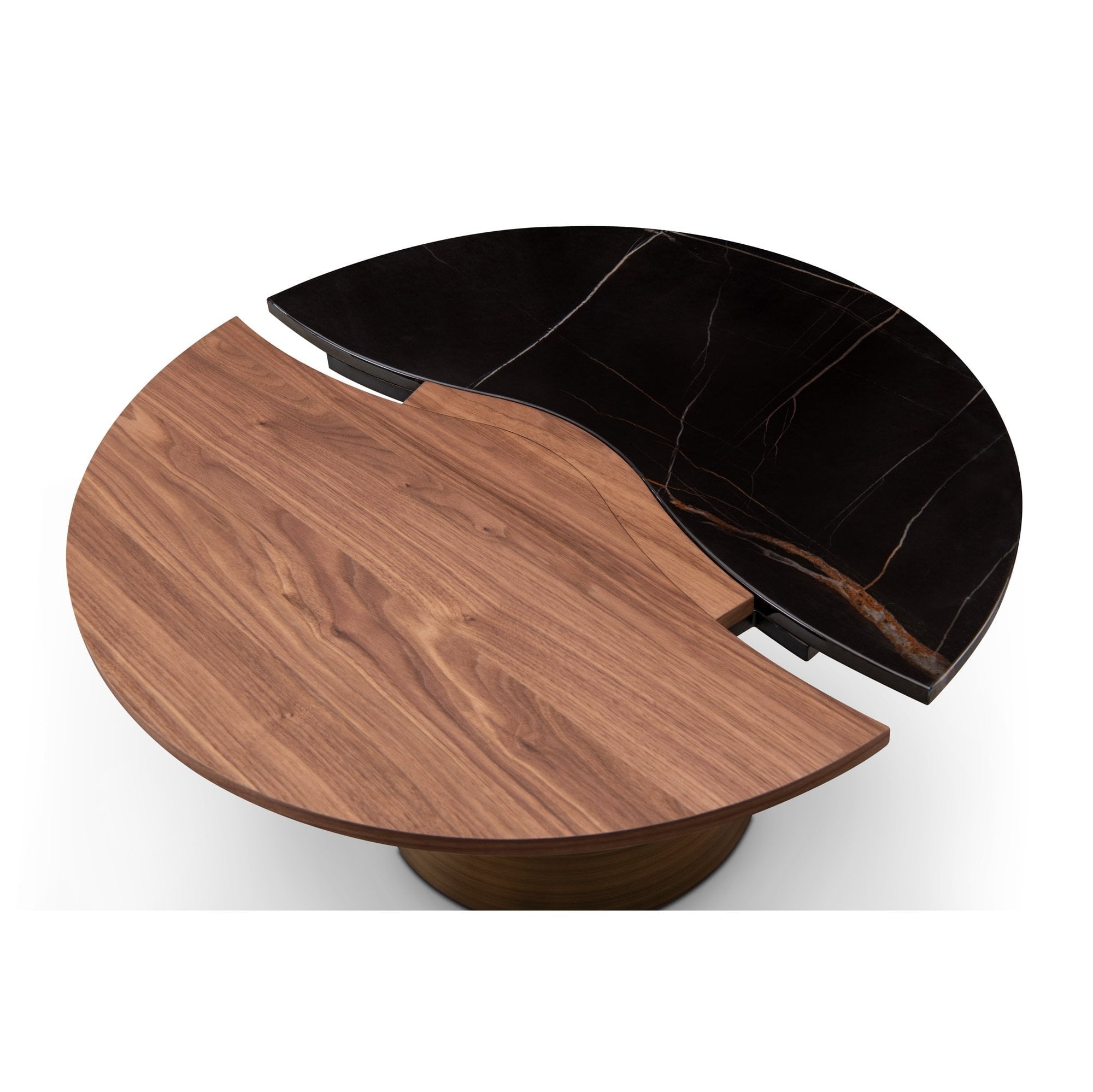 Aurelia Coffee Table in Walnut Wood with Gold Base & Marble Top by Tommy Franks