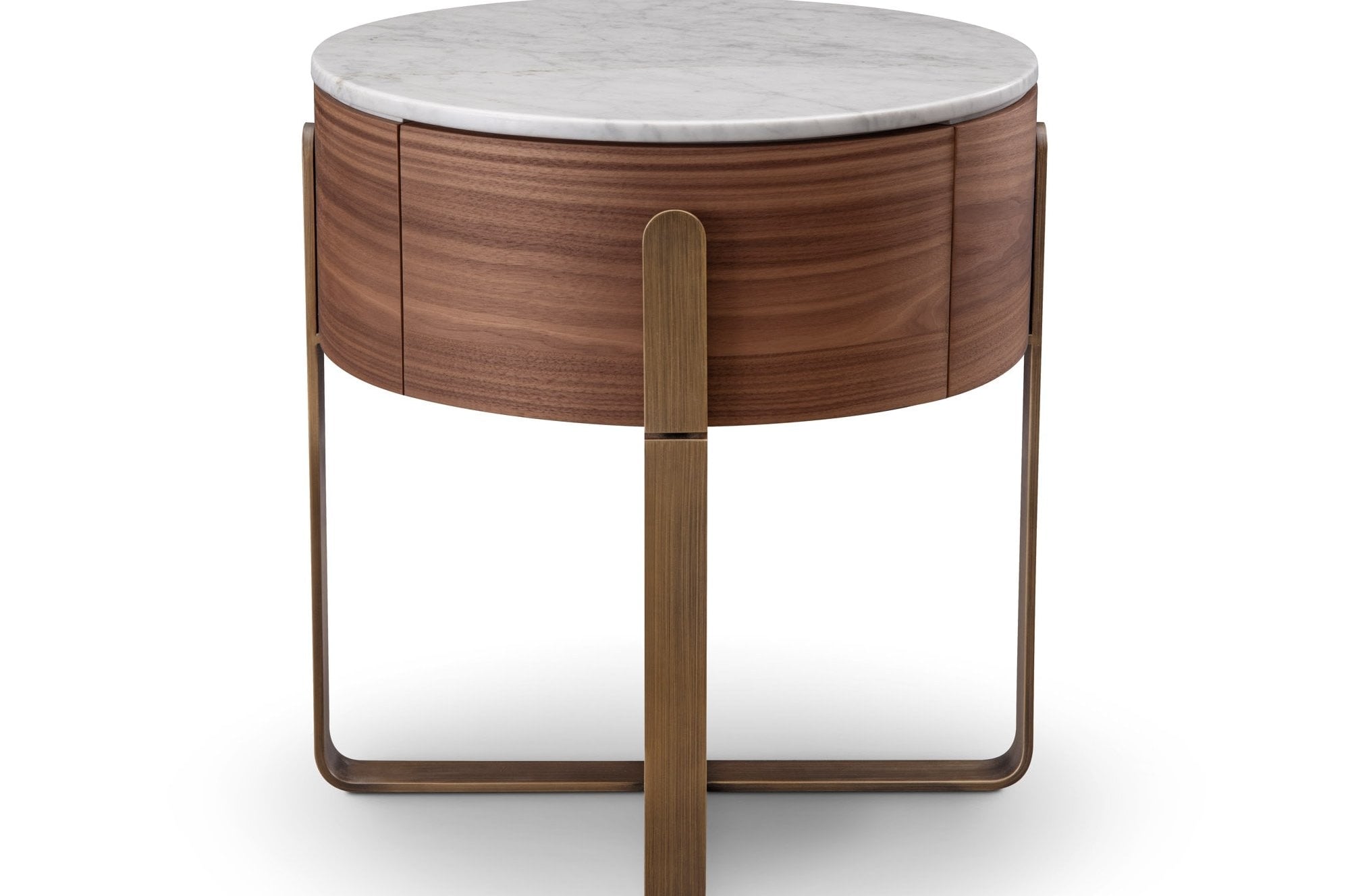 Aurelia Round Walnut Wood Bedside Table with Marble Top by Tommy Franks