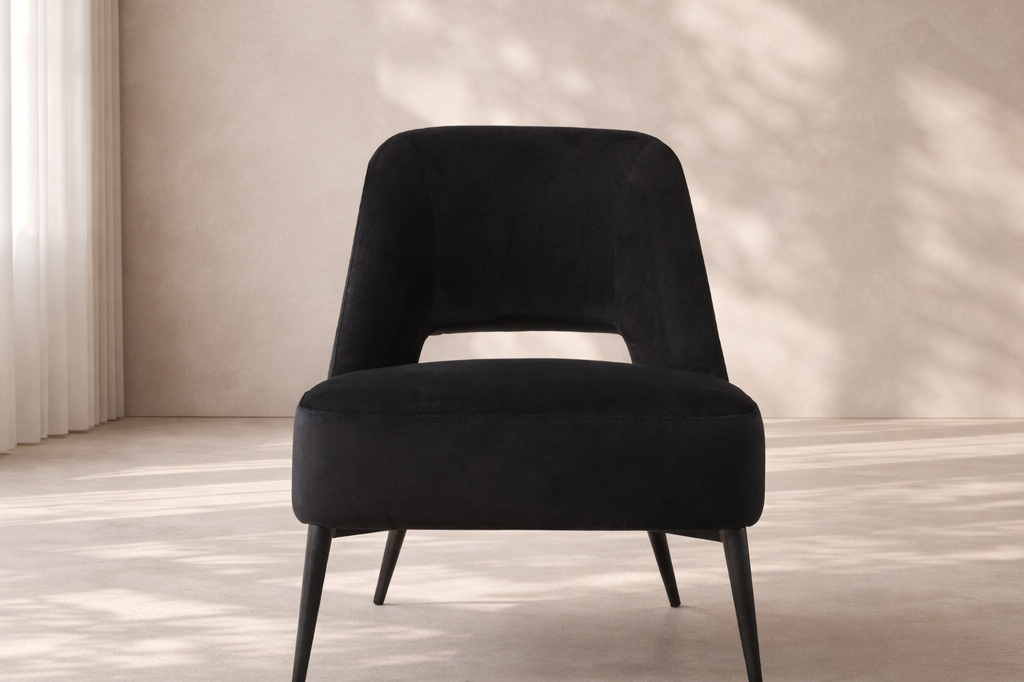 Avesa Black Velvet Lounge Chair by Tommy Franks