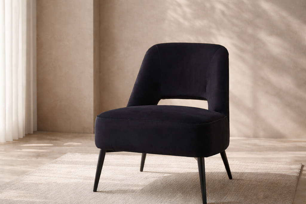 Avesa Black Velvet Lounge Chair by Tommy Franks