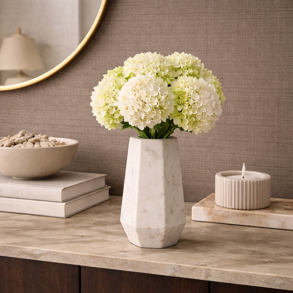 Alora Small White Marble Vase - 23cm by RV Astley