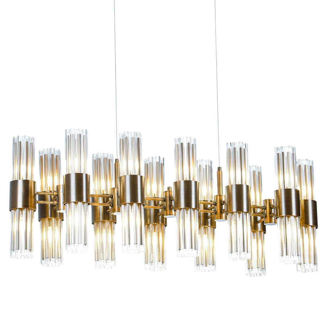 Colmar Antique Brass Dining Table Chandelier with Glass Shades by RV Astley