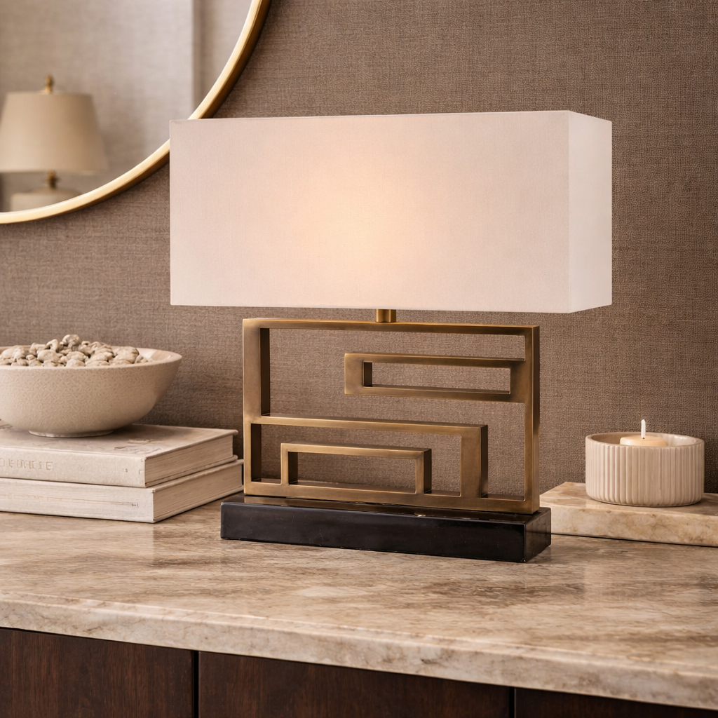 Kiana Antique Brass Table Lamp with Black Marble Base by RV Astley