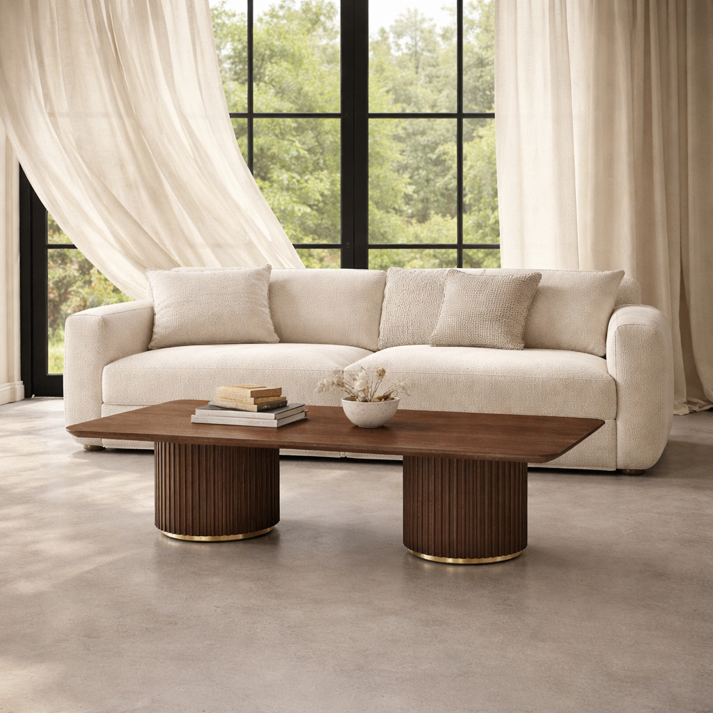 Lantine Walnut & Brass Double Pedestal Coffee Table by Tommy Franks